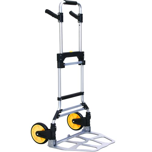 Fihuted 折りたたみ式ハンドトラック台車 移動用 大型ドリーカート スチールハンドカート 車輪付き 伸縮ハンドル 高耐久 265ポンド