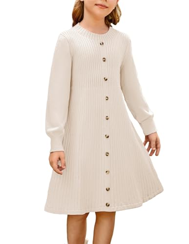 GRACE KARIN Mädchen Pulloverkleid Rundhals Langarm Kinder Rippstrick...