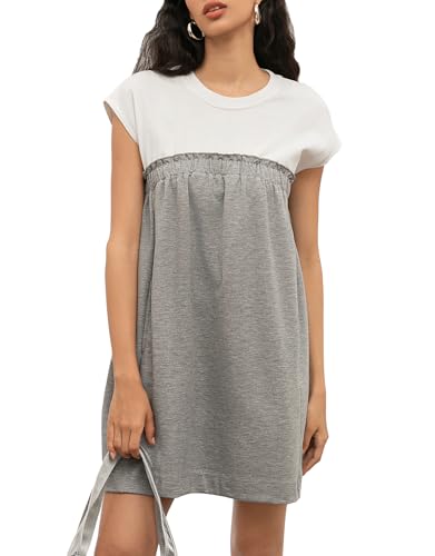 Image of Ladyful Women's Sleeveless Sweatshirt Dress Patchwork Cotton Shift Mini Dress Flowy A Line Tunic Sundress