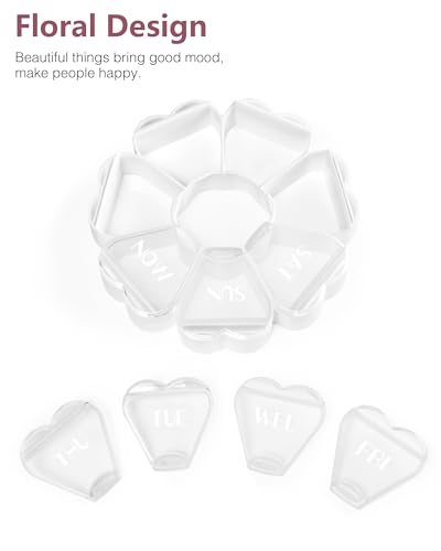 Image of MOLN HYMY Large Weekly Pill Box 7 Day, Cute Pill Case Organizer 1 time a Day, Floral Pill Container Once Daily, Pretty Medicine Dispenser for Vitamin /Fish Oil /Medication /Supplements (Clear White)