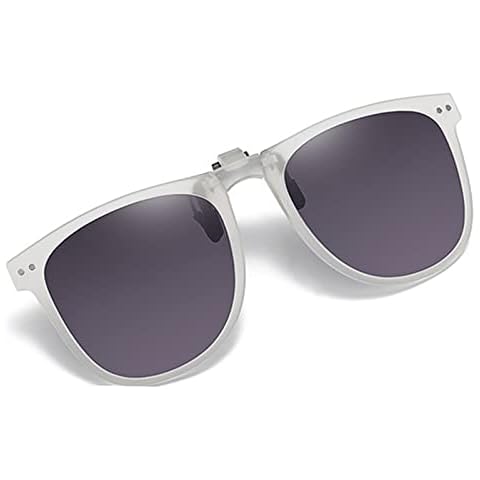 FF FRAZALA Polarized Clip On Sunglasses for Men Women Over Prescription Glasses Foldable UV400 Lens with Portable Case (Grey Lens/White Frame) Cover