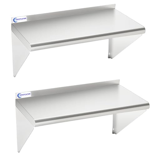 Image of 2 Pack Stainless Steel Shelf 14 inchx24 inch 300LB, Commercial Stainless Steel Shelves Wall Mounted, Heavy Duty Metal Floating Shelving for Home Kitchen, Restaurant, Garage