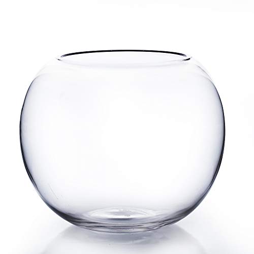 WGV Bowl Glass Vase, Diameter 8", Height 6", Open Width 5", Clear Bubble