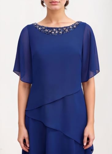 Long Mother of The Bride Dresses for Wedding Short Sleeves Chiffon Pleated Formal Dress for Women 20254