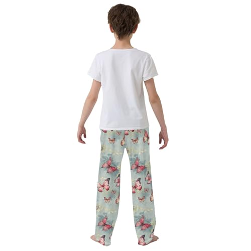 Butterfly Long Pajama Pants Elastic Waist PJ Bottoms with Pockets S A1118074