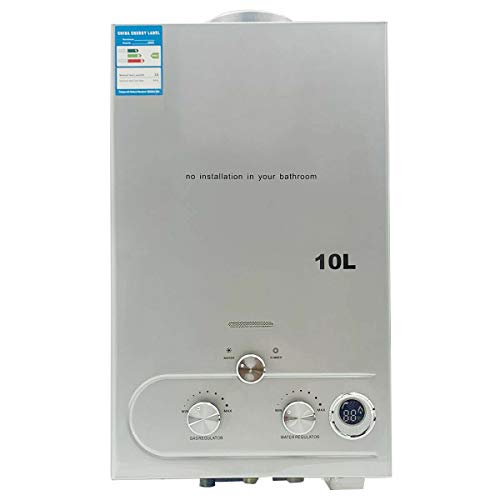 20KW 10L/min Flüssiggas Warmwasserbereiter LPG Schnellheizer 2.64GPM Wasserkocher Heizthermen Edelstahl Durchlauferhitzer mit Duschkopf