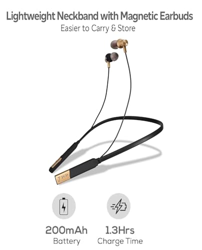 Image of JGD Boom Z1 Bluetooth 5.3 Neckband with Up to 25 Hours Playtime and Hi-Fi Stereo Sound in Ear Neckband, Magnetic earpiece,Voice Assistant with Mic (Golden)