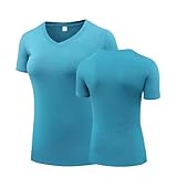 Womens Athletic Tops V Neck Short Sleeve Slim Fitted...
