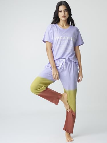 Image of Night Suit for Womens Checks Printed Cotton Night Dress of Top and Pajama Set 9410