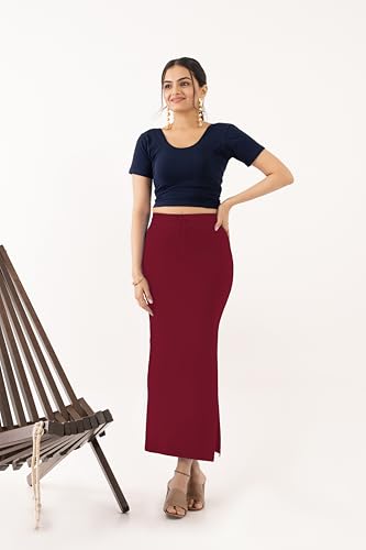 Image of DESI GIRL Cotton Lycra Stretchable Saree Shapewear Petticoat with Drawstring for Women | Fishcut Saree Petticoat with Side Slit for Easy Movement | Saree Shaper | Long inskirt