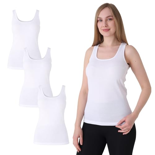 UNDEREA Damen Unterhemd 3er Pack 100% Baumwolle Top mit Breiten Trägern Weich atmungsaktiv ideales Unterziehshirt für Alltag Freizeit & Zuhause