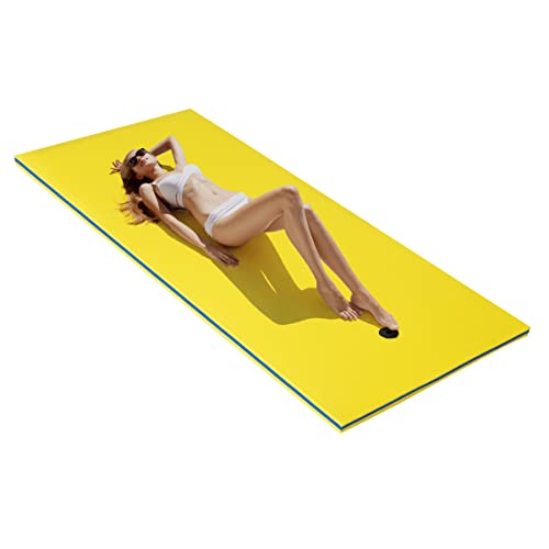 GYMAX Colchoneta Flotante de 220 x 90 cm, Hamaca de Agua de Espuma XPE, Flotador Enrollable con Diseño de Almohada, Soporta hasta 100 kg, para Piscina, Playa, Lago (Amarillo)