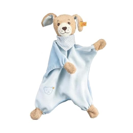 Striefchen® Baby Halstuch aus weicher Baumwolle mit Namen in Blau - niedlicher Teddy - ideal als Babygeschenk 6 Steiff 239694 Gute-Nacht-Hund Schmusetuch Plüschtier, Mehrfarbig
