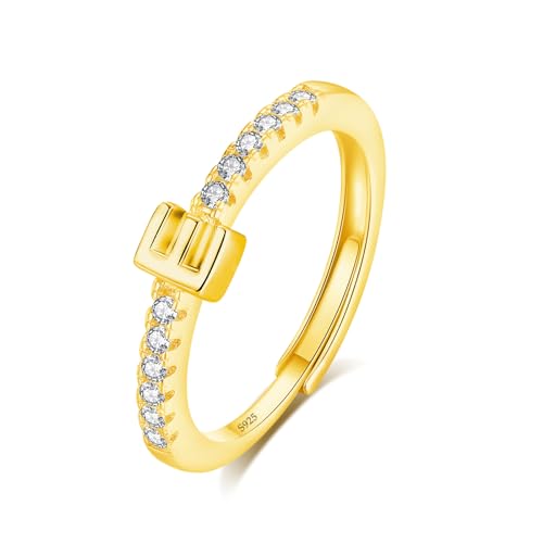 Bague initiale E en argent 925 doré INFUSEU ajustable taille 6-8 pour femme