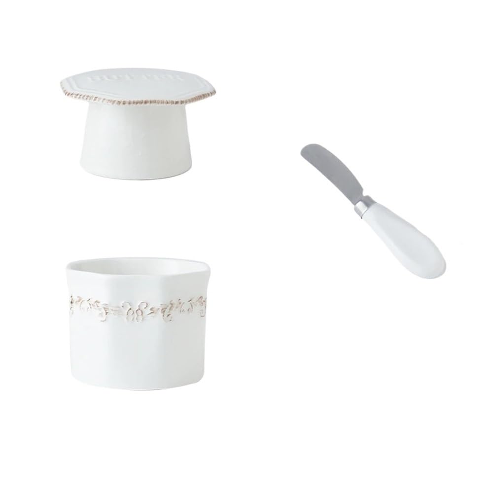 Zyyanshop White Butter Dish Butter Dish Ceramic With Lid For Kitchen Countertops Soft With Knife