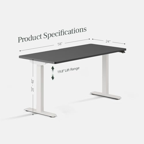Image of Branch Duo Standing Desk, Adjustable Standing Desk with 20 inch Range | OLED Control Panel, Frameless Design and Compact Size Suitable for Many Spaces, 58 Inches, Charcoal Top, White Base