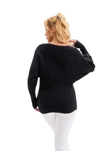 Froggirl Women’s Batwing Sleeve Rhinestone Pullover Sweater Ribbed Knit Tunic Top, Loose Fit – Elegant Sparkle Sweater2