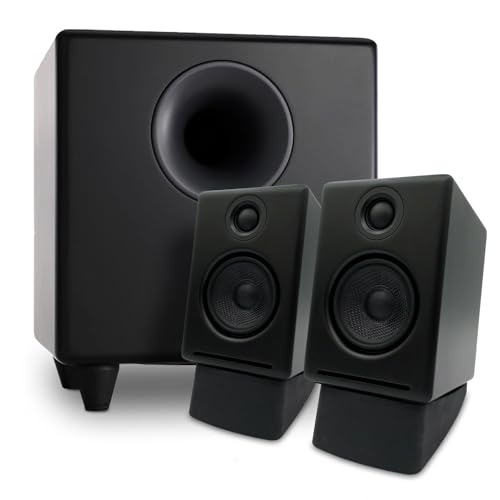 Image of Audioengine A2 Black Desktop Speakers with S8 Black Subwoofer and DS1 Stands