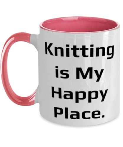 Inspirational Knitting, Knitting is My Happy Place, Knitting Two Tone 11oz Mug From