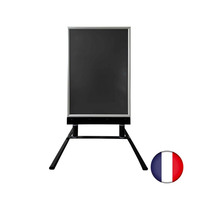 Panneau en bois gris sur ressorts avec porte affiche alu format A1 - Dimensions 110 x 63 cm