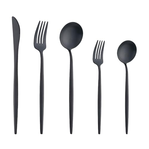 Buyer Star Matte Schwarz Besteck Set, 5 Stück Edelstahl Besteck Set Gold Matt für Haus Küche Restaurant Parteien, Essbesteck Set Mit Gabeln...
