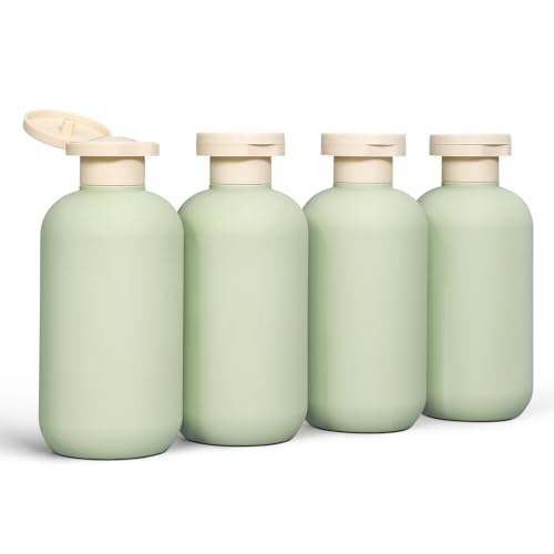 DEMORA 6.6oz Travel Bottles for Toiletries Larger Plastic Travel Squeeze Bottles Leak Proof Refillable Toiletry Containers with Flip Caps and Labels for Shampoo Conditioner Lotion (Green 4 Pcs)