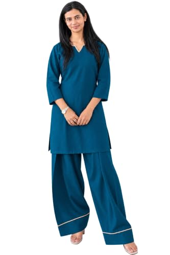 Image of Women's Rayon Farshi Salwar Suit with Palazzo Set 3 /4 Sleeves Plain Kurti for Women and Girls