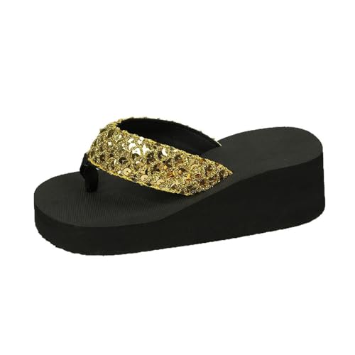 Generico Chanclas de mujer elegantes de verano piscina Flip-Flops cuña elegantes ducha antideslizante sandalias cómodas zapatos chanclas playa zapatillas de casa ofertas flash día mar, dorado, 40 EU
