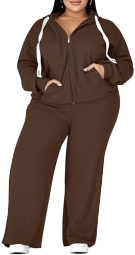 UOUA Plus Size Womens 2 Piece Sweatsuits Outfits Zip Up Jackets &...