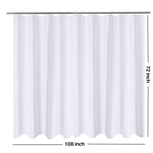 Image of N&Y HOME Extra Wide Shower Curtain Liner Fabric 108 x 72 inches, Hotel Quality, Machine Washable, Water Repellent, White Spa Bathroom Curtains with Grommets, 108x72