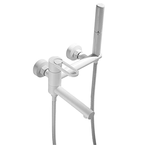 Rubinetto per vasca pieghevole Rubinetto per vasca da parete Rubinetto per vasca in ottone Miscelatore monocomando per vasca a 2 fori con 2 modalità Doccia a telefono, Flessibile per doccia, Acqua