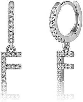 Initial Earrings for Girls Kids, 925 Sterling Silver Post Small Silver Huggie Hoop Earrings Letter F Initial Dangle Hypoallergenic Earrings for Girls Women Toddler Kids Jewelry Teen Girls Gifts