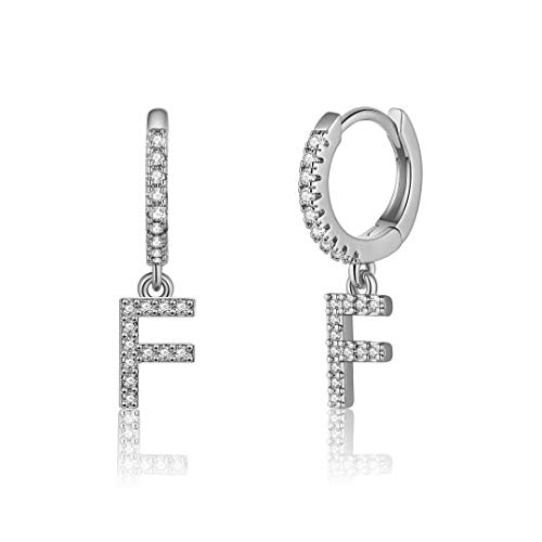 Initial Earrings For Girls Kids, 925 Sterling Silver Post Small Silver Huggie Hoop Earrings Letter F Initial Dangle Hypoallergenic Earrings For Girls Women Toddler Kids Jewelry Teen Girls Gifts #TOP8