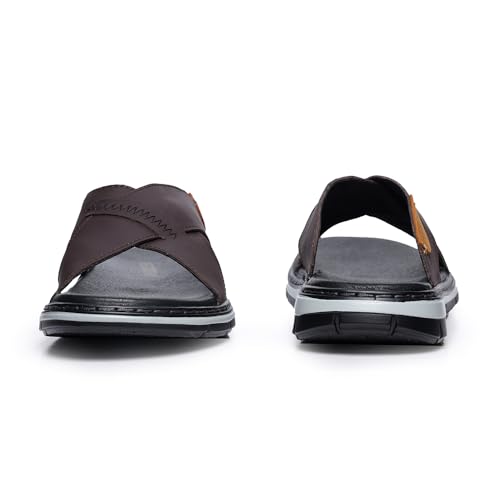 MGGMOKAY Mens Cross Slides Sandals Summer Leather Slipper Anti-Slip Comfortable Sandals4