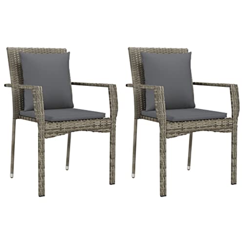 vidaXL Lot de 2 chaises de jardin, de balcon, de salle à manger, en rotin, avec coussin, gris