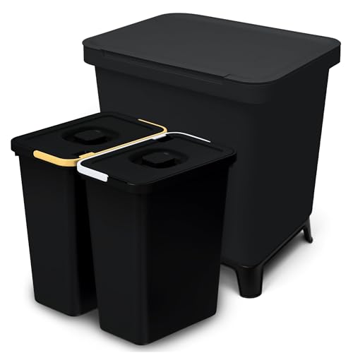 YourCasa Cubo de basura de cocina con 2 compartimentos [20L] en diseño exclusivo – Sistema de separación de basura con tapa y pie – Cubo de basura grande con 2 cubos extraíbles de 10 l reciclaje