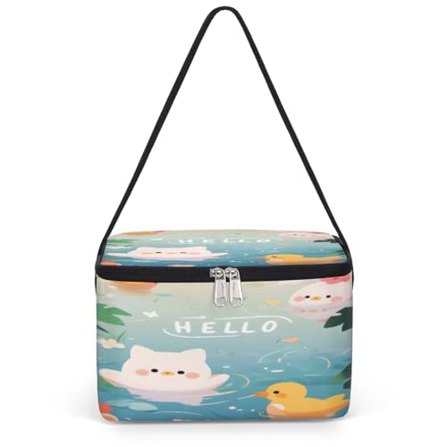 GzLeyigou Hello Duck Lunch Bags for Women Men 9 Cans, Hot & Cold Food Delivery Bag Insulated Grocery Bag Insulated Lunch Box Pig Swimming Cooler Bag for Office Work Picnic Beach