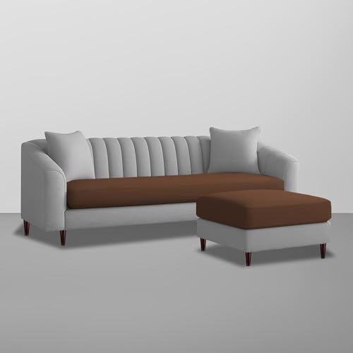 Image of Casaliving Doraldo 4 Seater L Shape Convertible Sofa Set for Living Room, 3 Seater & Ottoman Modular Sectional Couch for Small Space (Brown Grey Colour) Fabric