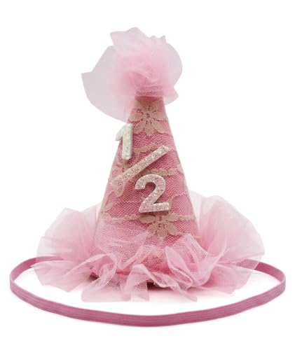 Image of piercing Half Birthday Decoration for kids, 1 /2 Birthday Decorations for kids, Half Way to One Decoration, Half Birthday Cap, Adorable Party Hat Milestone, Great for Photo Shoots