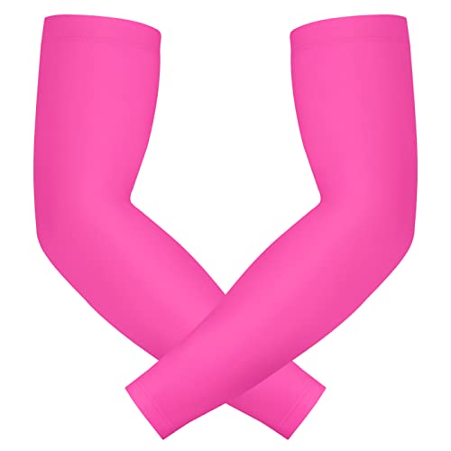 HDE Arm Compression Sleeves for Kids Basketball Shooting Sleeve Youth Sports Cooling Sun Protection Football Baseball 1 Pair Pink - YS