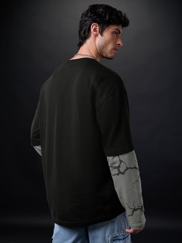Image of The Souled Store Official Stranger Things: Vecna Men and Boys Long Sleeves Round Neck Black Graphic Printed Casual Drop Shoulder Lightweight Cotton Oversized Full Sleeve T-Shirts
