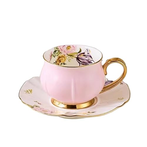 MKHJBFGIコーヒーカップ ソーサー セット 香りのよいお茶 ティーカップセット 持ち運び可能 来客をもてなす ギフト おしゃれ かわいい 陶器 (ピンク)