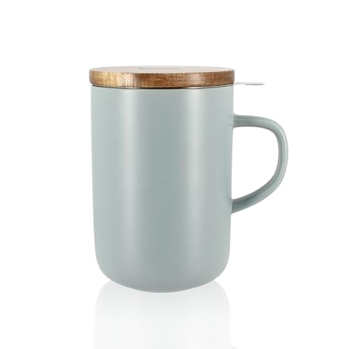 OGO LIVING – tisanière Juliet 475 ml – Idéale pour le thé et la tisane – Mug à thé en grès et couvercle en bois d’acacia - perle - 7912014