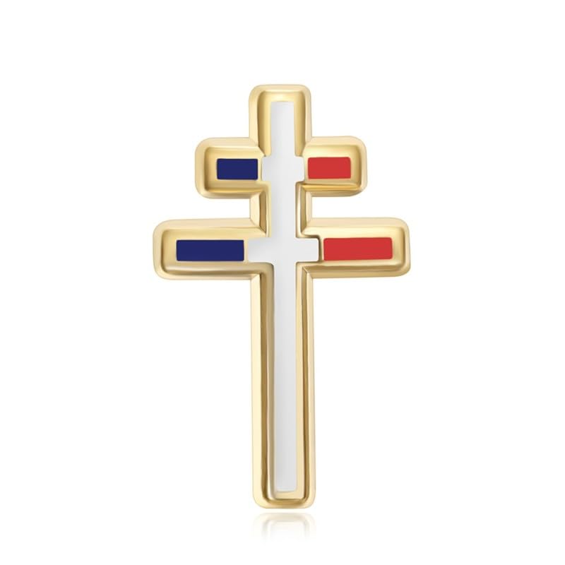 BOBIJOO Jewelry - Pin's Croix de Lorraine 20mm Bleu Blanc Rouge - Finition Émaillée et Dorée à l'Or Fin