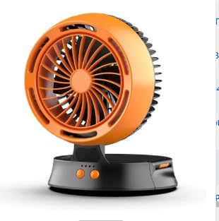 Werwing Ventilador solar de camping con luz LED, banco de energía de 5200 mAh, 4 velocidades y gancho para colgar para tienda de campaña al aire libre, senderismo, viajes (naranja)
