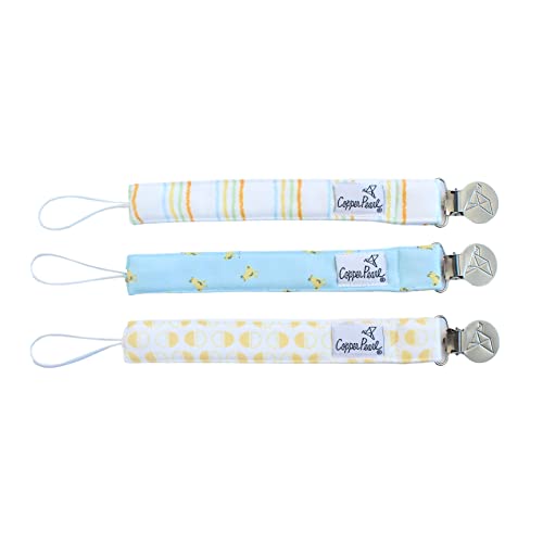 Image of Copper Pearl Pacifier Clip 3-Pack - Premium Knit Binky Clips for Baby Girls and Boys - Stylish Stainless Steel Pacifier Holder Clip - Peter