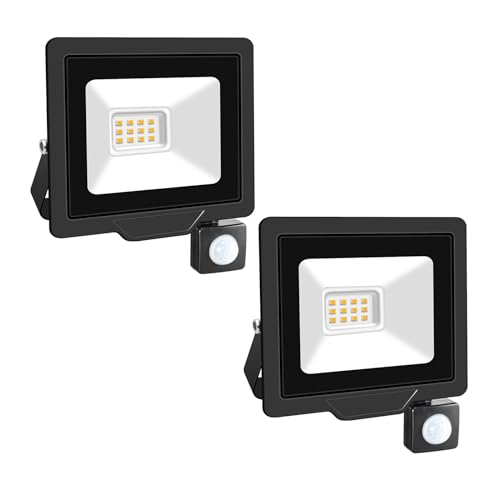 RIGIDON 2 Pcs PIR Motion Sensor Outdoor Security Light, 10W 1000 Lumens Outside Led Floodlight