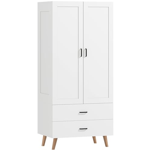Image of HOMCOM 2-Door Wardrobe Modern Deep Wardrobe 80 x 54 x 180 cm White