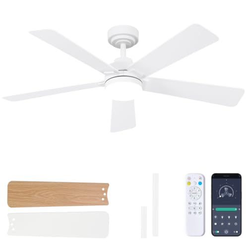 Dolavast 48 Inch Ceiling Fans with Lights and Remote, Downrod Mount, Sloped Ceiling Compatible up to 15°, Quiet Reversible DC Motor, 3CCT Dimmable LED, White Ceiling Fan for Bedroom Living Room