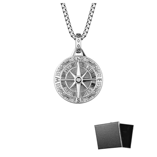 MOPZIJA Halskette für Herren mit Kompass-Anhänger, Halskette für Herren, silberfarben, Anhänger für Herren – Kette Anhänger Geburtstagsgeschenk für Jungen, Windrose, Kompass, mit 1 Geschenkbox